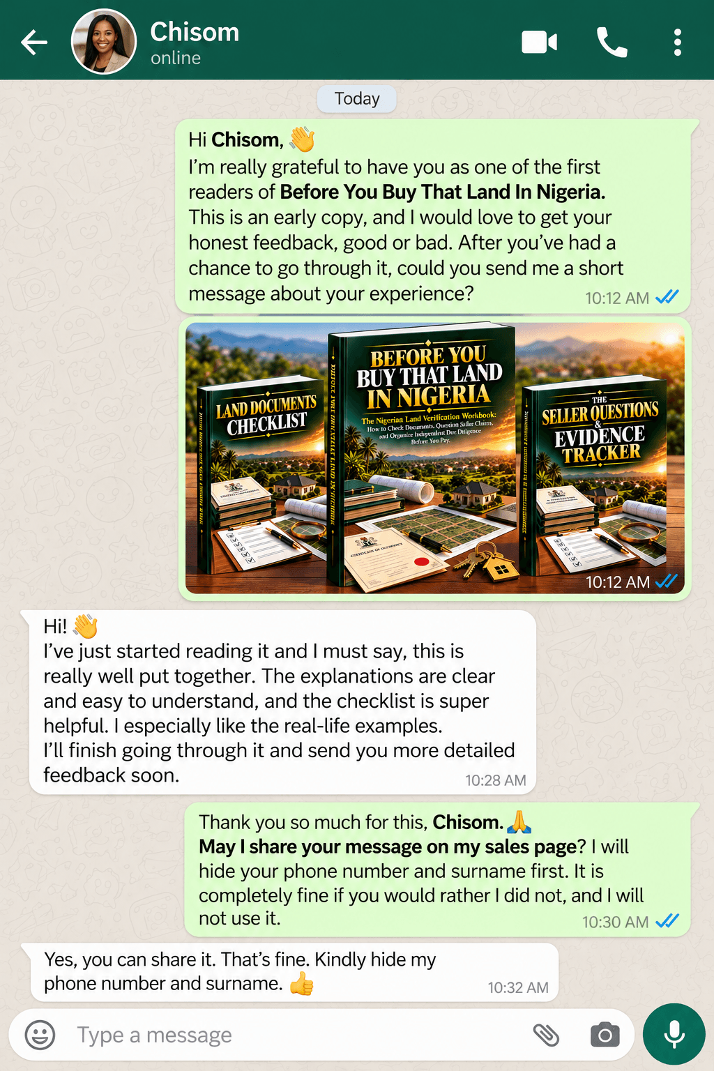 WhatsApp customer feedback conversation 2
